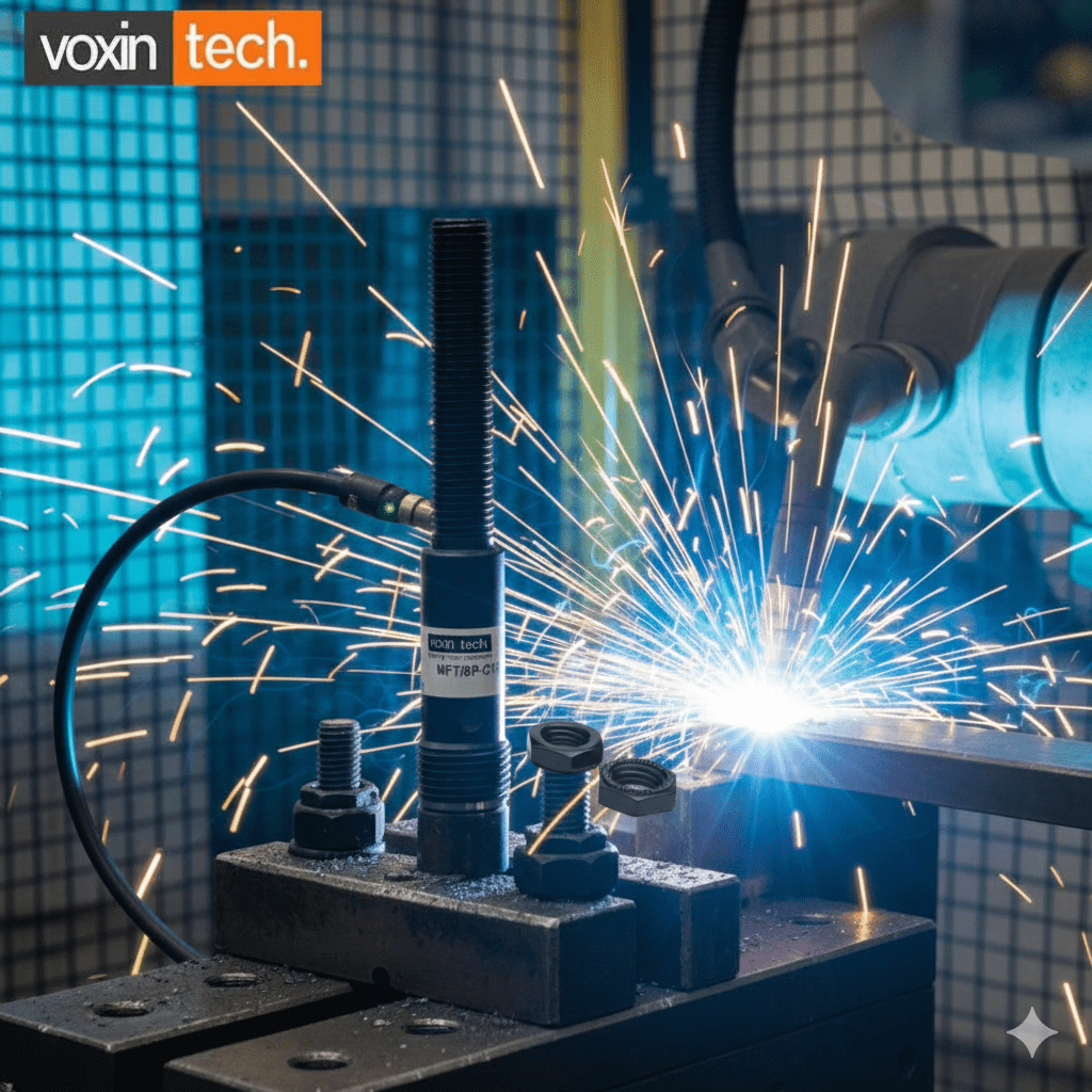 Weld immune metal face proximity sensor for automobile assembly line